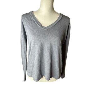 James Perse Sweatshirt Blue Vneck Pullover Long Sleeve Sweater Cotton Blend Sz 2